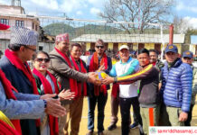 जिल्लास्तरीय रनिङ शिल्ड शिक्षक भलिबल सुरुः उद्घाटन खेलमा आयोजक विजयी