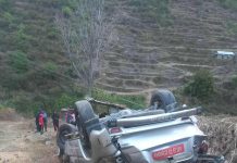 चालक निदाउँदा स्कारपियो दुर्घटना : ४ जना घाइते