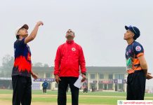 प्रदेशस्तरीय प्रधानमन्त्री कप क्रिकेट प्रतियोगितामा मकवानपुर फिल्डिङ गर्दै