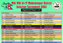 वाइवाइ यु १९ क्रिकेट : जिल्लास्तरीय छनोटका लागि ६५ जनाले दिए आवेदन